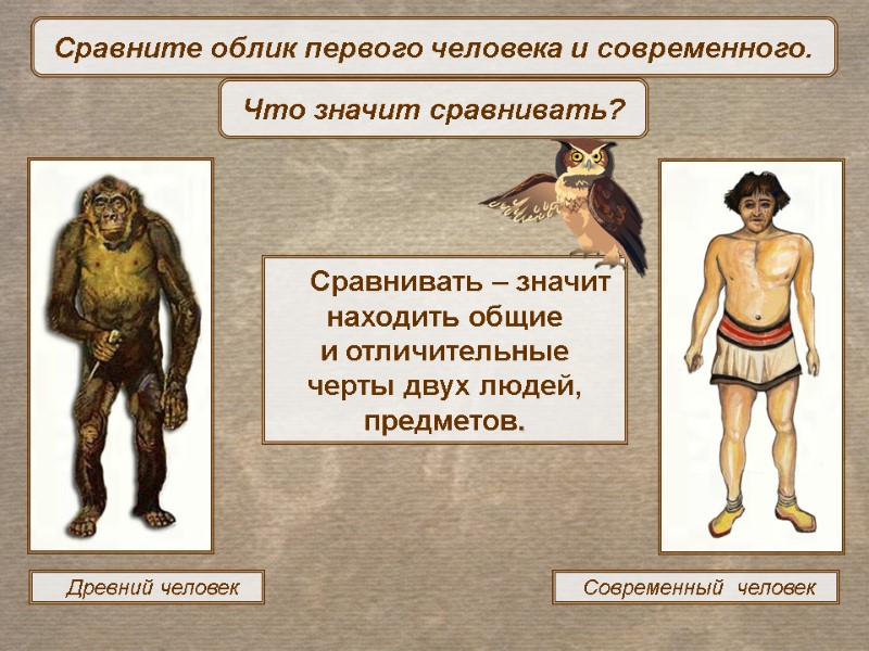 Древний человек  Современный  человек     Сравнивать – значит находить